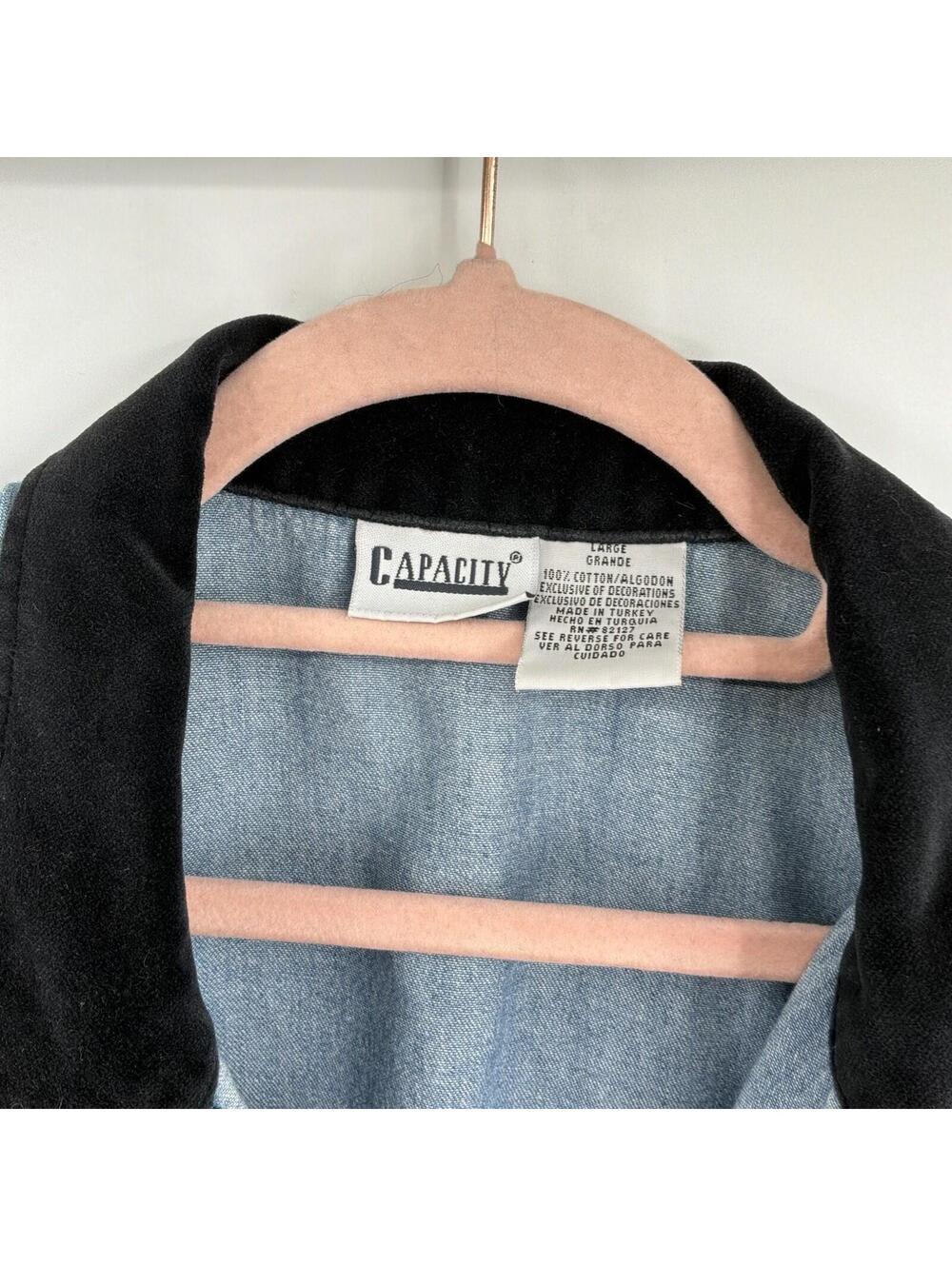 Capacity Denim Velvet Floral Detail Button Down Shirt Size L - Picture 5 of 6